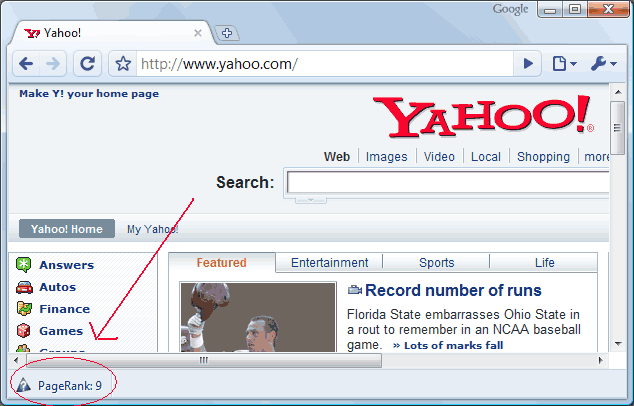 Zrzut ekranu PageRank Status Extension v2